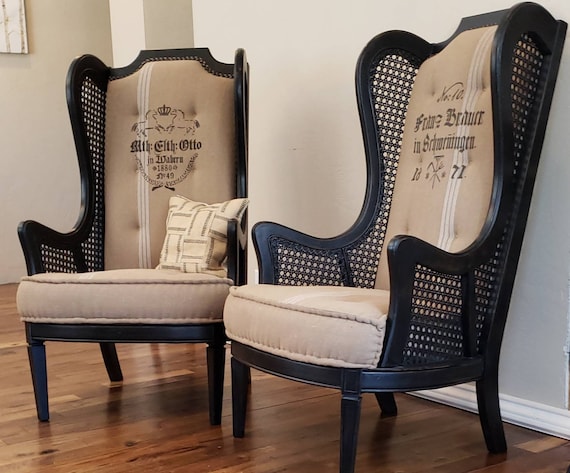 Custom Vintage Upholstered Wingback Chair Upcycled Peacock // 