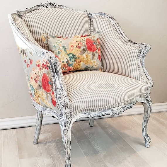 Louis XVI Style Painted Accent Cane Chair W/ Custom Down Floral Cushion