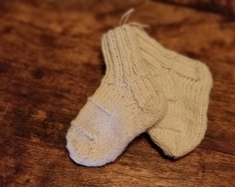 Warm Wool Knitted Socks, Winter Knitted Baby Socks, Newborn White Woolen Knitted Socks, Handmade Knit toddler slippers,  Gift for Her
