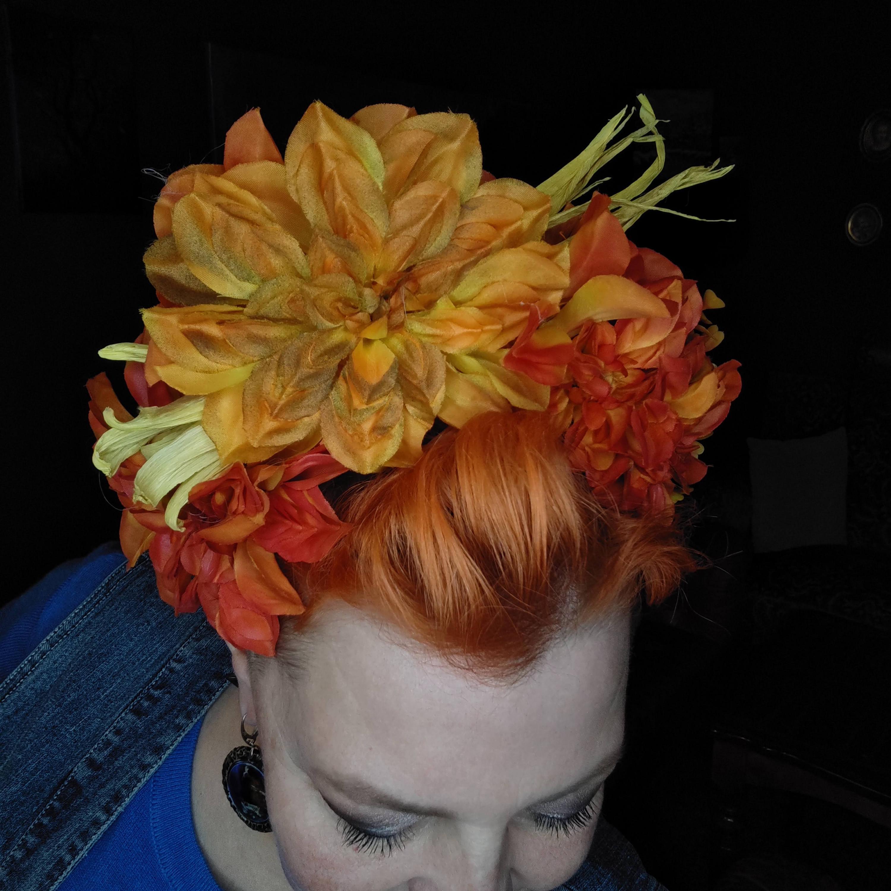 Handmade Embellished Floral Headband - Gold Green Orange Gabriella Burnt Orange Wedding Dried Flower Crown Headband  main image 2