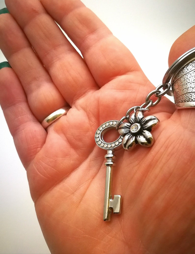 Keychain For Women Silver Key keychain With Flower Elegant Etsy