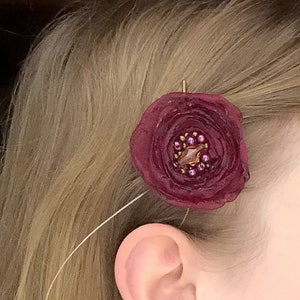 Burgundy Hair Clips for Girls, Handmade Wedding Hair Pin, Unique Flower Hair Pin, Bridal Hair Accessories, Baby Hair Clip, Newborn Hair Clip