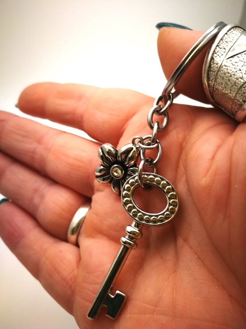 Keychain For Women Silver Key keychain With Flower Elegant Etsy