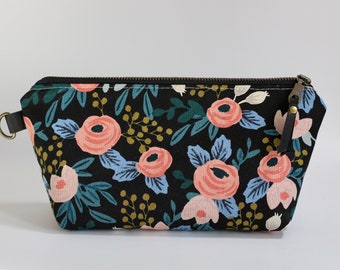 Small Travel Pouch - Rosa in Black Rifle Paper Co. Fabric