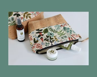 Herb Garden Travel Pouch - natural cork leather base; Rifle Paper Co. Fabric