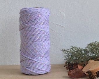Cotton rope 3mm, lilac rainbow, single strand, 100 meters (109 yards), cotton for macrame, weaving, crochet, knitting, natural fiber yarn