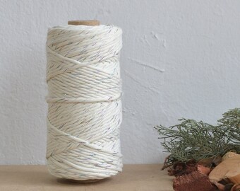 Cotton rope 3mm, ecru rainbow, single strand, 100 meters (109 yards), cotton for macrame, weaving, crochet, knitting, natural fiber yarn