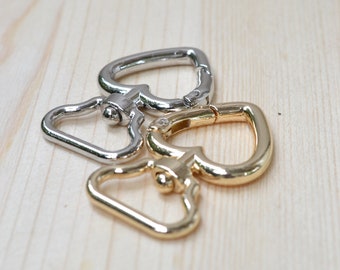 5 pcs heart swivel lobster claw clasp bolt snap hooks - trigger clips - key ring, bag strap, eye snap, nickel, gold plated