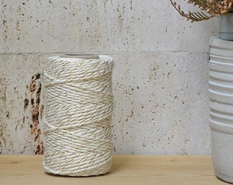 Cotton rope 2mm, golden ecru, single strand, 50 meters (54 yards), 100% cotton for macrame, weaving, crochet, knitting, natural fiber yarn