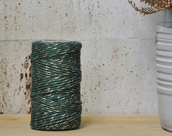 Cotton rope 2mm, golden cypress green, single strand, 50 meters (54 y), cotton for macrame, weaving, crochet, knitting, natural fiber yarn