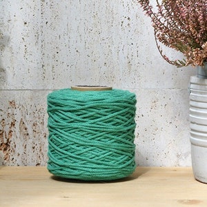 2mm grass green cotton cord, 150 m., knotted / braided, macrame, crochet, knitting, weaving, craft cord, 100% natural soft rope
