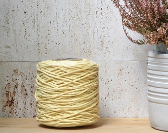 2mm pastel yellow cotton cord, 150 m., knotted / braided, macrame, crochet, knitting, weaving, craft cord, 100% natural soft rope