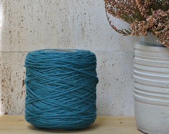 2mm petrol blue cotton cord, 150 m., knotted / braided, macrame, crochet, knitting, weaving, craft cord, 100% natural soft rope