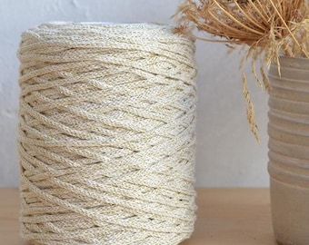 3 mm golden ecru cotton cord & lurex, 120 m., knotted / braided, macrame, crochet, knitting, weaving, craft