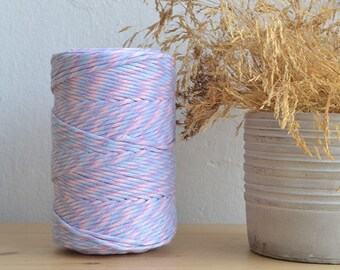 Cotton rope 3mm, lollipop, single strand, 200 meters (218 yards), cotton for macrame, weaving, crochet, knitting, natural fiber yarn