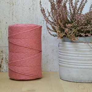 Può includere: Un rotolo di corda di cotone rosa, perfetto per progetti di artigianato. La corda è avvolta strettamente e ha un aspetto naturale e rustico.