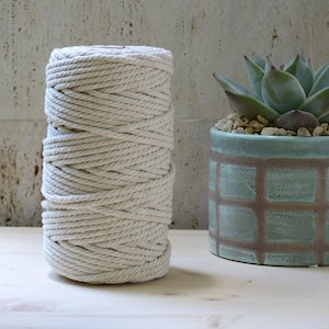Cotton rope, 4.5 mm, 4 strand (ply) twisted, 100% natural. Macrame rope, weaving cord, rope for crafts, cotton twine, natural fiber string