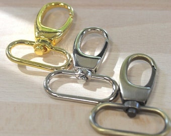 5 pcs swivel lobster claw clasp bolt snap hooks - trigger clips - key D ring, bag strap, eye snap, nickel, gunmetal, gold and bronze plated