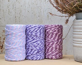 Cotton rope 2mm, single strand, multicoloured, 50 meters (54 yards), 100% cotton for macrame, weaving, crochet, knitting, natural fiber yarn