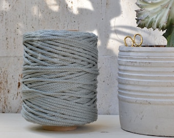 3 mm grey cotton cord, 120 m., knotted / braided, macrame, crochet, knitting, weaving, craft, natural fiber cord, 100% soft rope