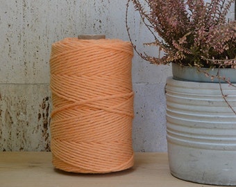 Cotton rope 3mm, peach, single strand, 200 meters (218 yards), 100% cotton for macrame, weaving, crochet, knitting, natural fiber yarn