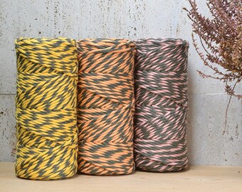 Cotton rope 3mm, multicoloured, single strand, 100 meters (109 yards), cotton for macrame, weaving, crochet, knitting, natural fiber yarn