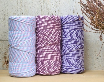 Cotton rope 3mm, multicoloured, single strand, 100 meters (109 yards), cotton for macrame, weaving, crochet, knitting, natural fiber yarn