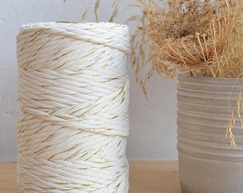 Cotton rope 5mm, golden ecru, single strand, 100 meters (109 yards), cotton for macrame, weaving, crochet, knitting, natural fiber yarn