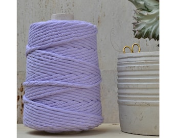Cotton rope 5mm, lilac, single strand, 100 meters (109 yards), 100% cotton for macrame, weaving, crochet, knitting, natural fiber yarn
