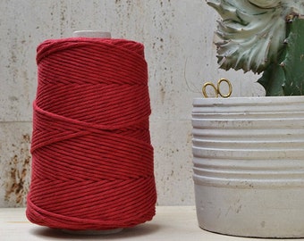 Corde en coton 3 mm, rouge cerise, brin simple, 200 mètres (218 yards), 100 % coton pour macramé, tissage, crochet, tricot, fil de fibres naturelles