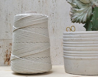 Corde en coton 3 mm, beige, brin simple, 200 mètres (218 ans), 100 % coton pour macramé, tissage, crochet, tricot, fil de fibres naturelles
