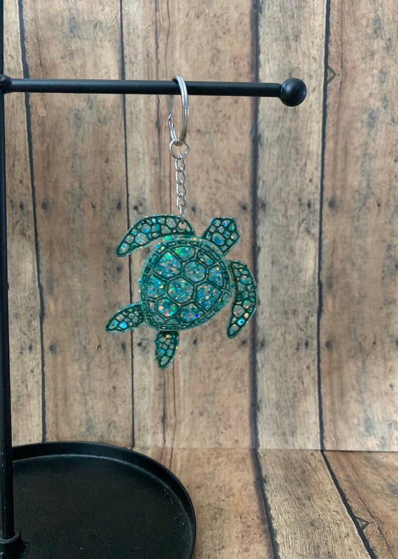 Sea Turtle Keychain Glitter Sea Turtle Resin Keychain - Etsy