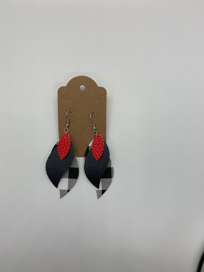Stacked Faux Leather Earrings Novelty Earrings Buffalo Plaid Fall Faux Leather Earrings Fall Lightweight Earrings