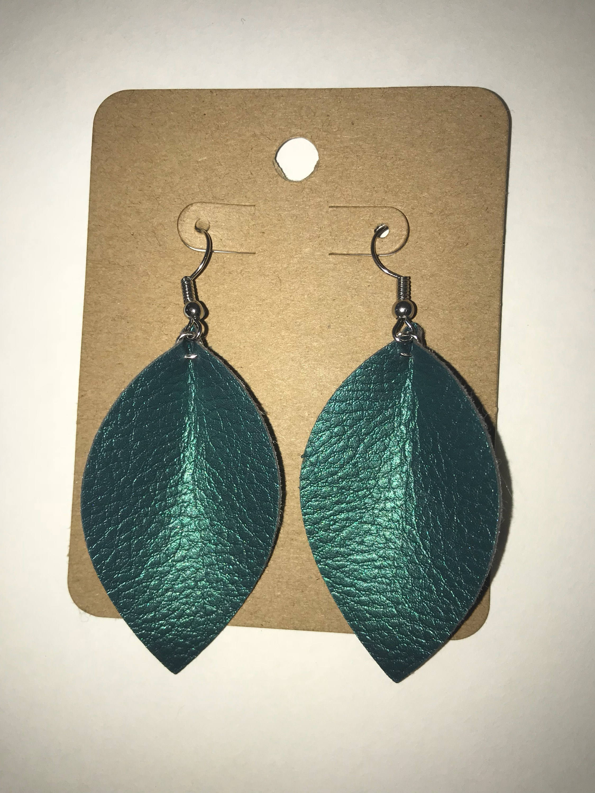 Pinched Faux Leather Earring Peacock Leather Teardrop Novelty Etsy