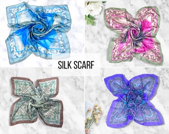 Large silk scarf|paisley|bandana|square scarf|neckerchief|bag scarf|head scarf|turban scarf|head wrap|silky hair scarf|bohemian head scarf