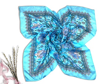Large Silk Scarf, Bohemian Paisley Print, Hair Accessory