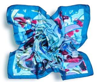 Printed Pure Silk Square Scarf | Versatile Bandana, Headband, Bag Accessory