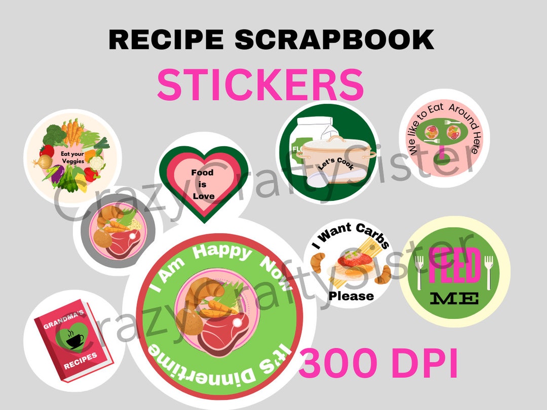 Recipe Scrapbook Stickers With Pink and Green Print and Cut Stickers ...