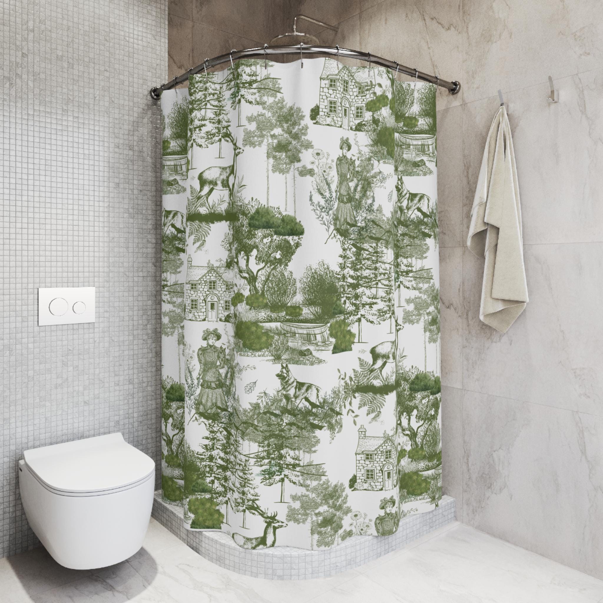 Green Toile Shower Curtain Sage Green Toile Pattern French Countryside