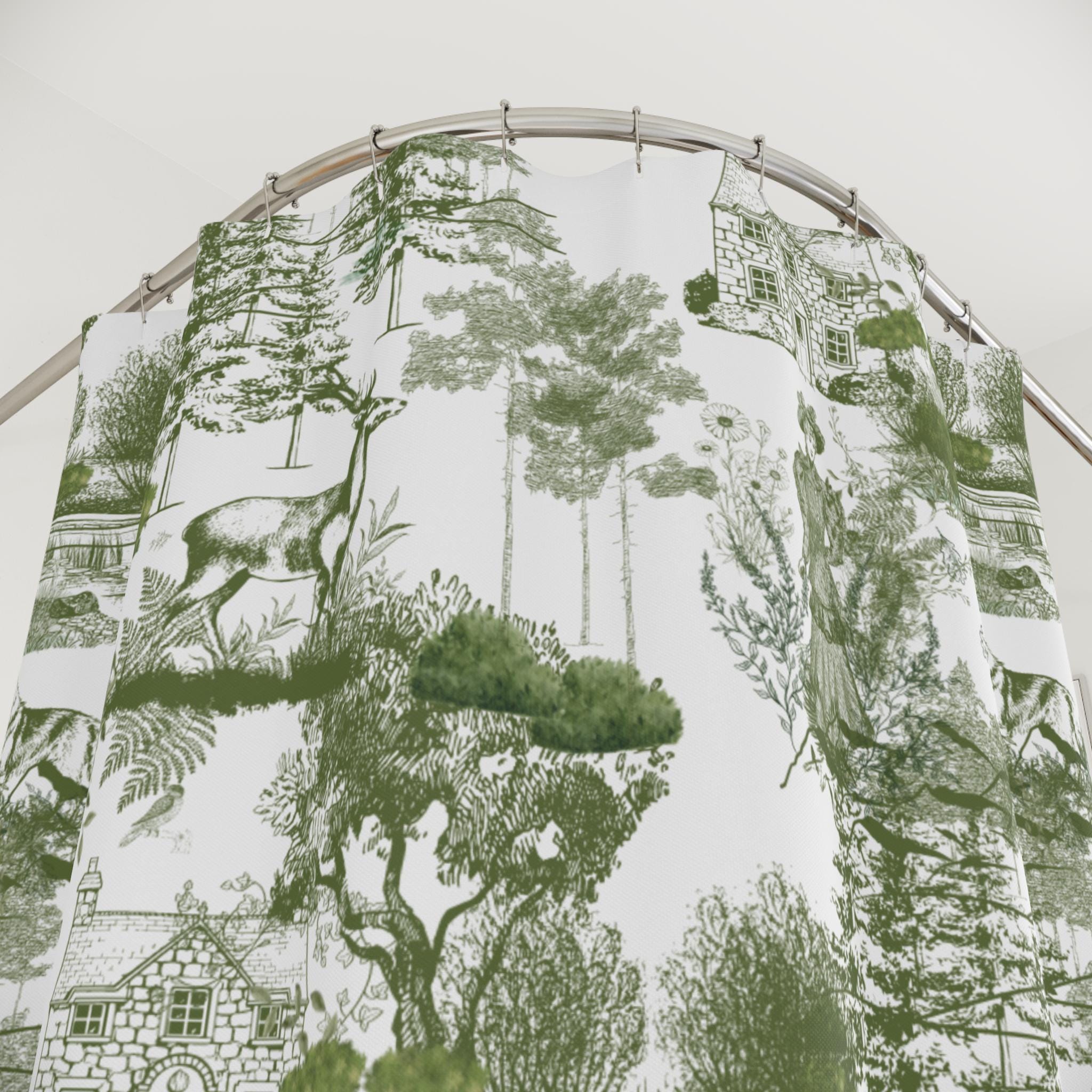 Green Toile Shower Curtain Sage Green Toile Pattern French Countryside