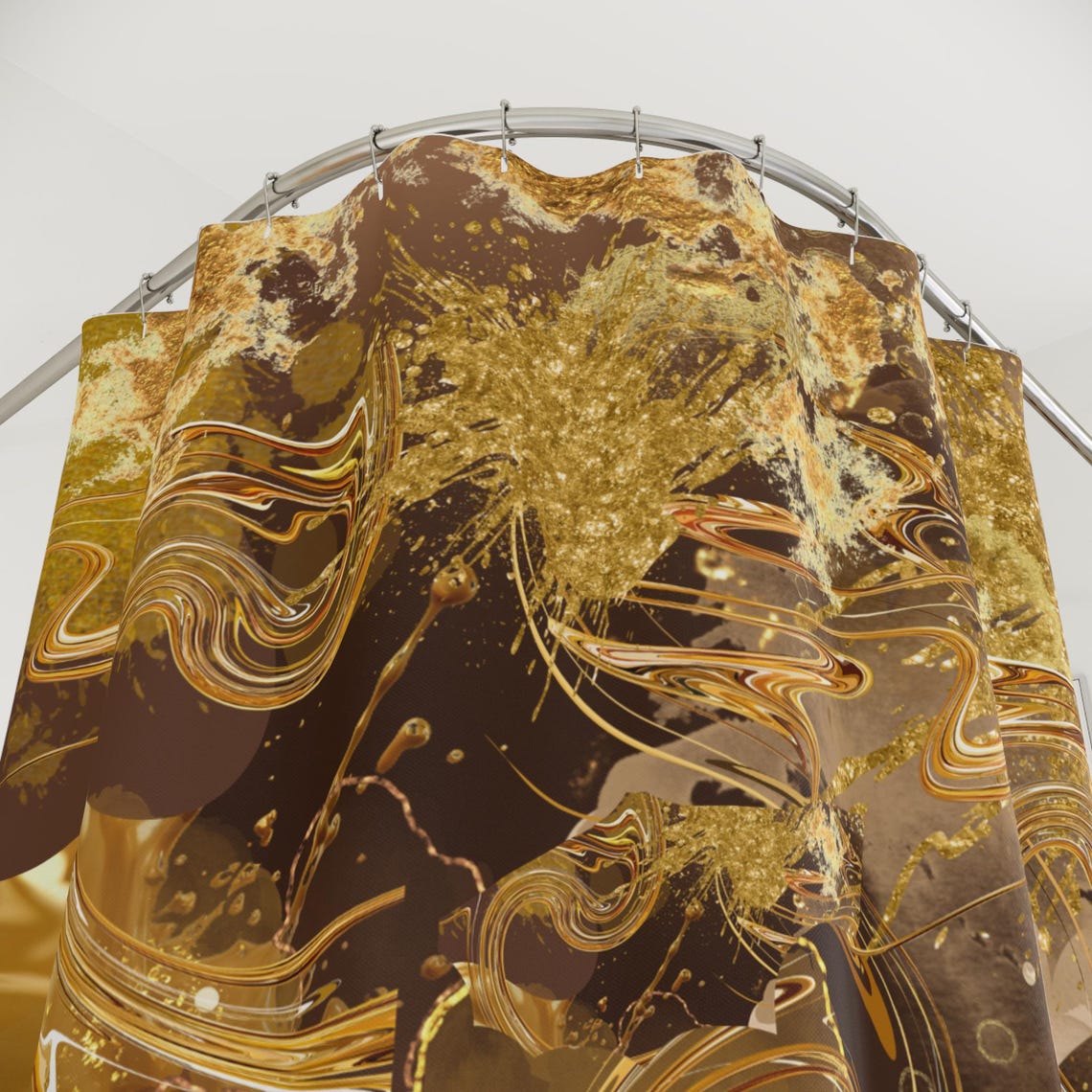 Brown and Gold Shower Curtain for Warm Bathroom Decor, Chocolate Brown