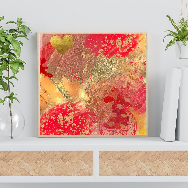 Printable Gold and Red Wall Art for Bedroom, Maximalist Decor for Red