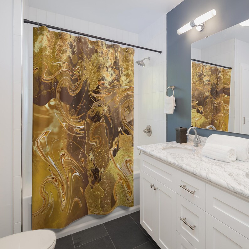 Brown and Gold Shower Curtain for Warm Bathroom Decor, Chocolate Brown