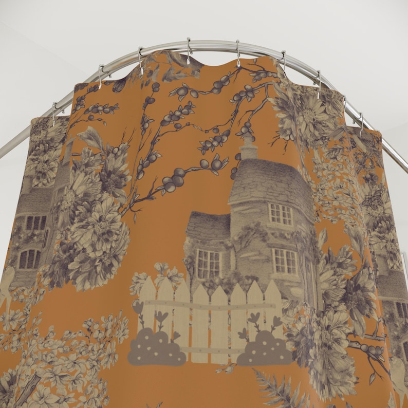 Brown Toile Shower Curtain for Cottagecore Bathroom – Cozy Dark ...