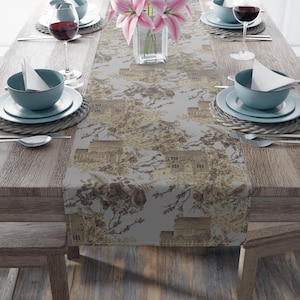 French Country dining room decor Table runner toile print fabric table decor English country Farmhouse design Modern Vintage style dining
