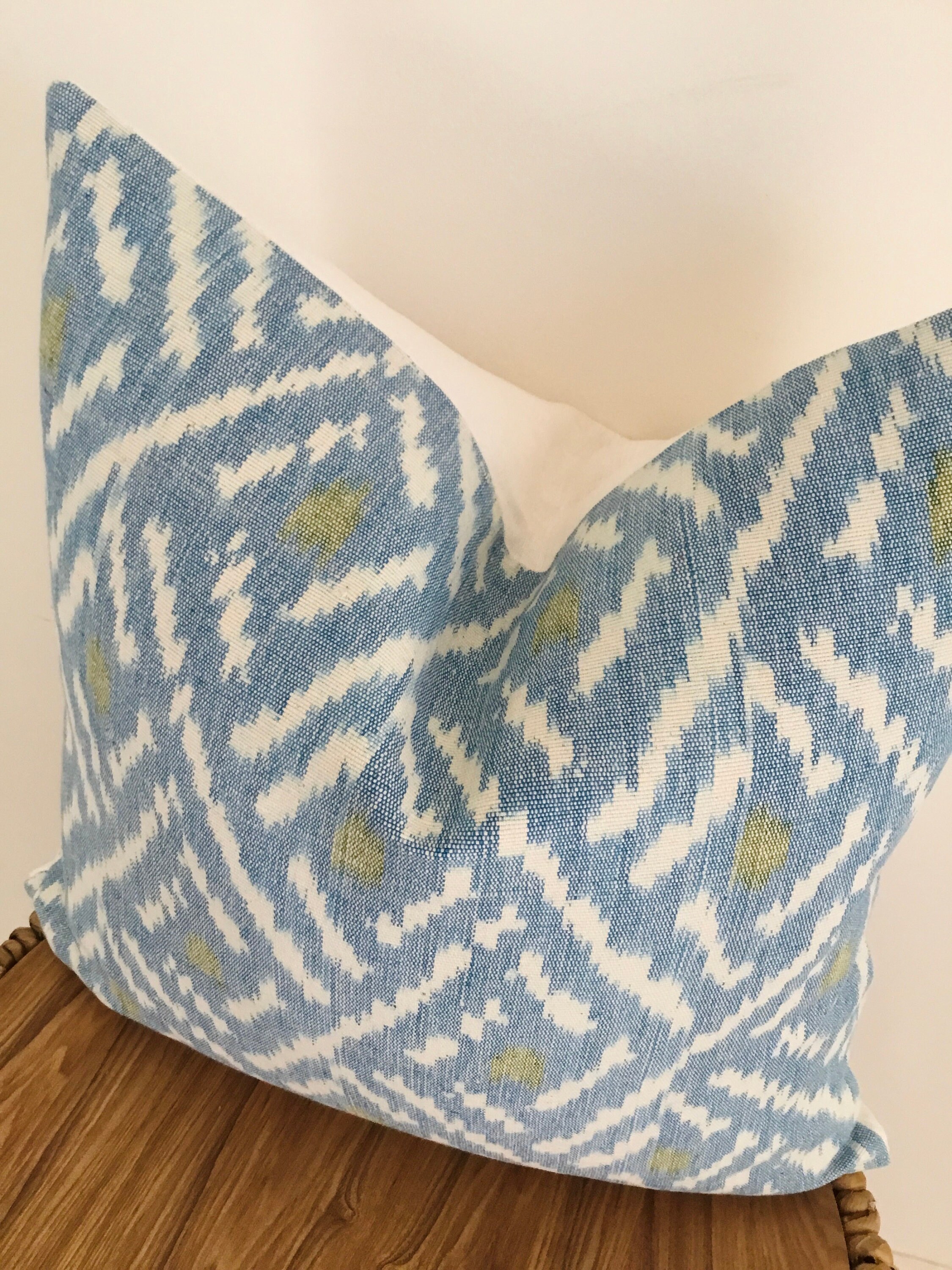 Woven Ikat Blue and Green Cushion Covers Coastal Pillows Etsy