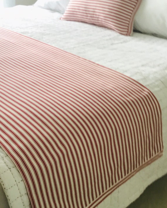 Bed Runner in Red Ticking Stripe King Size Bed Scarf Made in Etsy