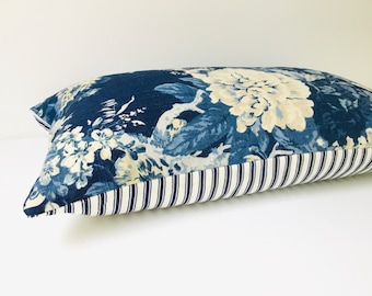 Luxe floral linen farmhouse pillows, reversible ticking stripe cushion covers, made in Australia, French country style