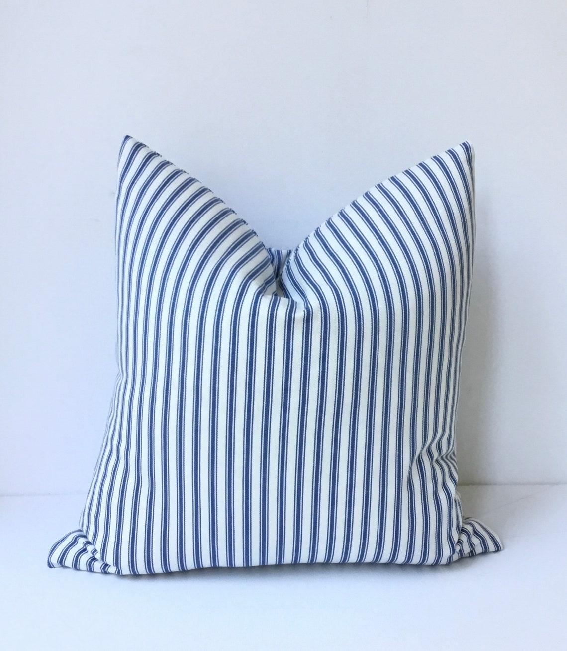 Blue Ticking Stripe Cushion Covers Lumbar Pillow With Frill Etsy