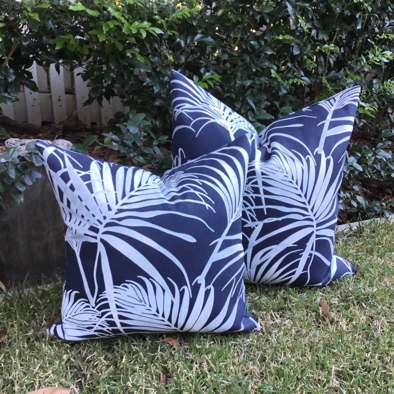 Coastal Style Black and White Outdoor Cushions Palm Leaf Etsy